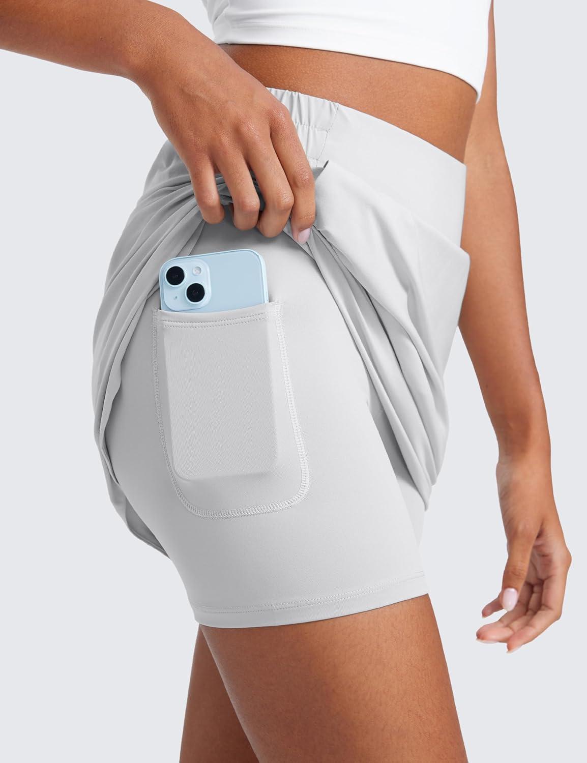 imageCRZ YOGA Golf Skirts for Women 18 High Waisted A Line Athletic Casual Tennis Skort with Shorts PocketsPlatinum Grey