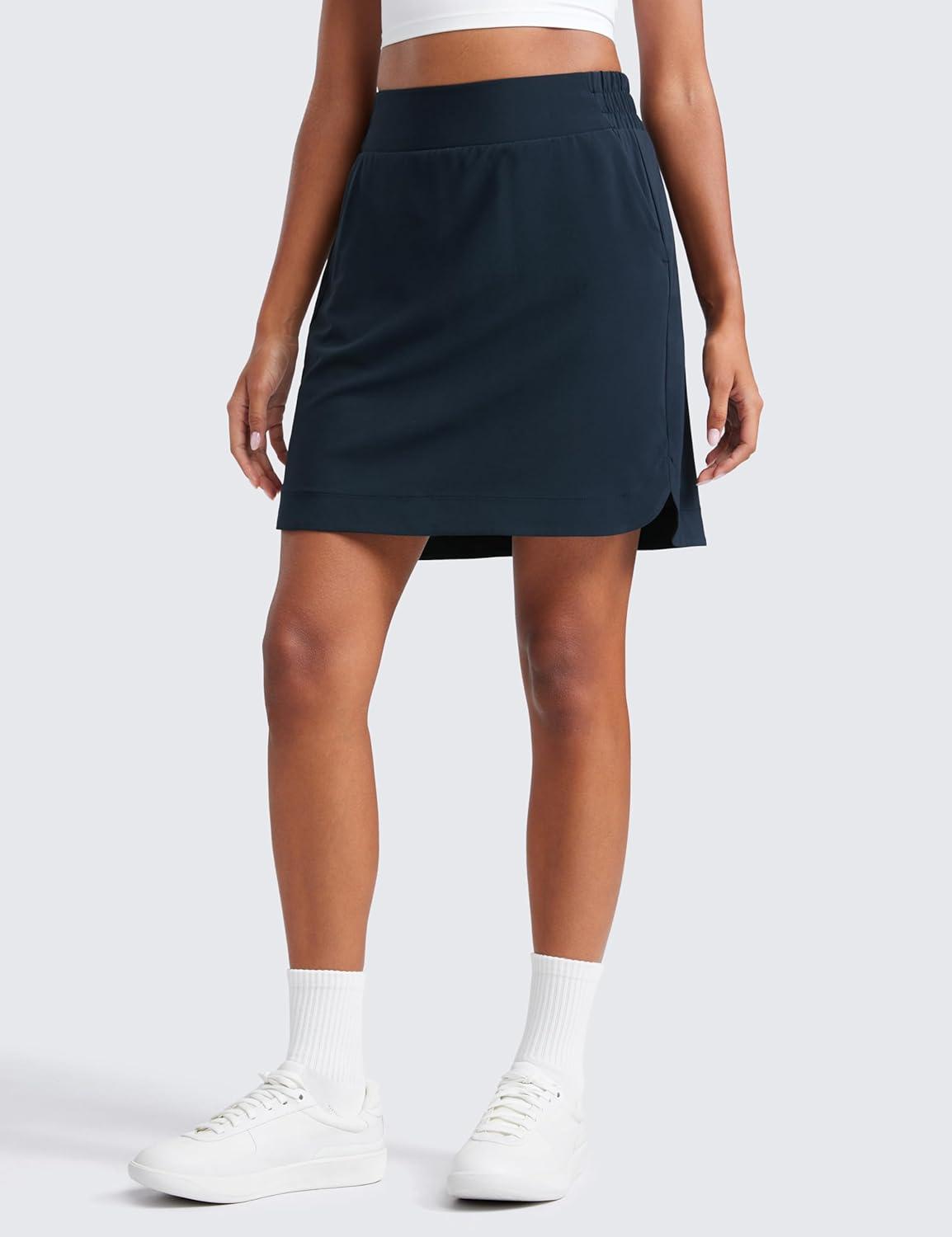 imageCRZ YOGA Golf Skirts for Women 18 High Waisted A Line Athletic Casual Tennis Skort with Shorts PocketsTrue Navy