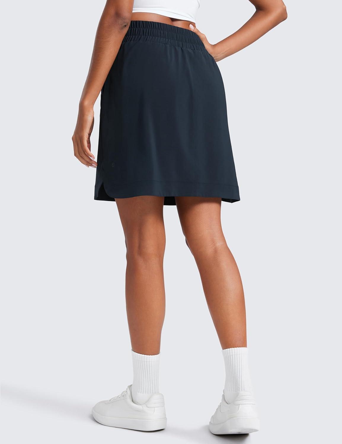 imageCRZ YOGA Golf Skirts for Women 18 High Waisted A Line Athletic Casual Tennis Skort with Shorts PocketsTrue Navy