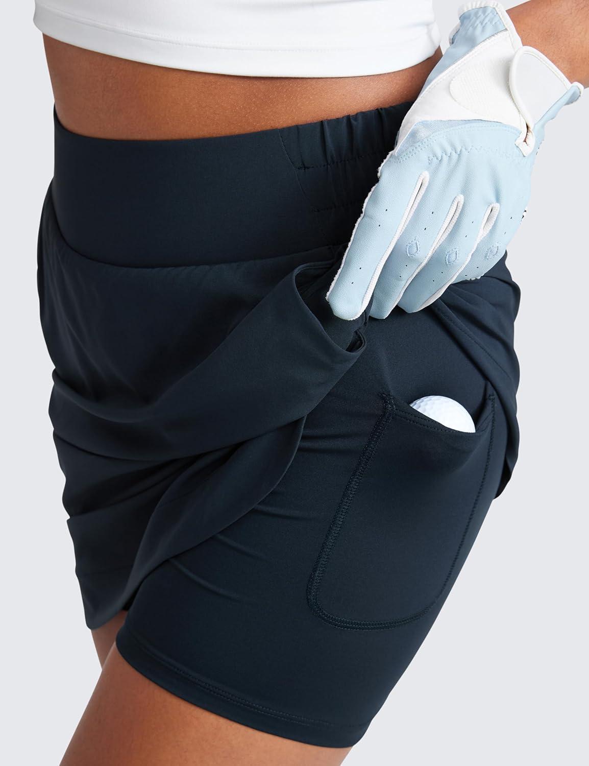imageCRZ YOGA Golf Skirts for Women 18 High Waisted A Line Athletic Casual Tennis Skort with Shorts PocketsTrue Navy
