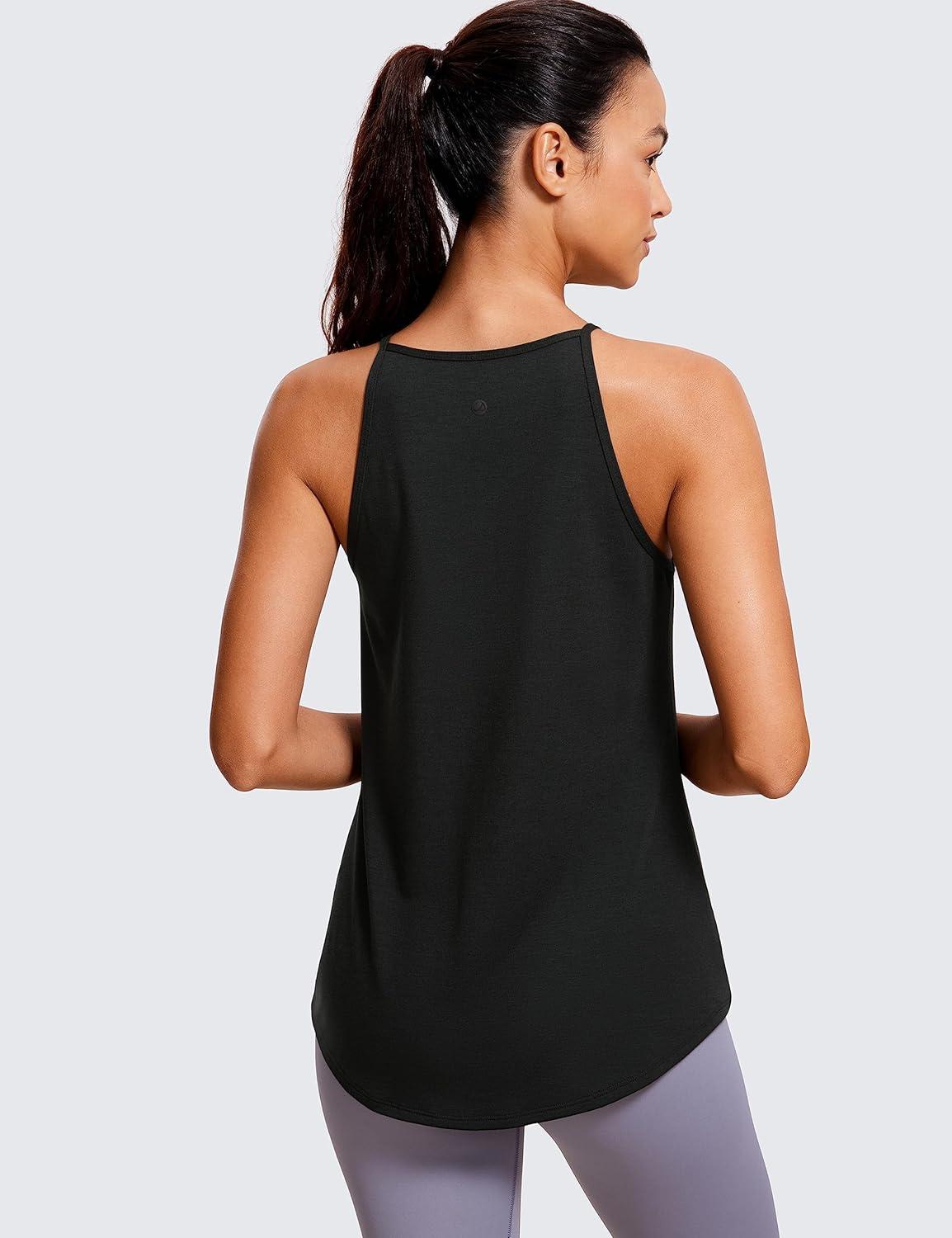 imageCRZ YOGA Halter High Neck Workout Tops for Women Flowy Cami Sleeveless Tank Athletic Yoga ShirtsBlack