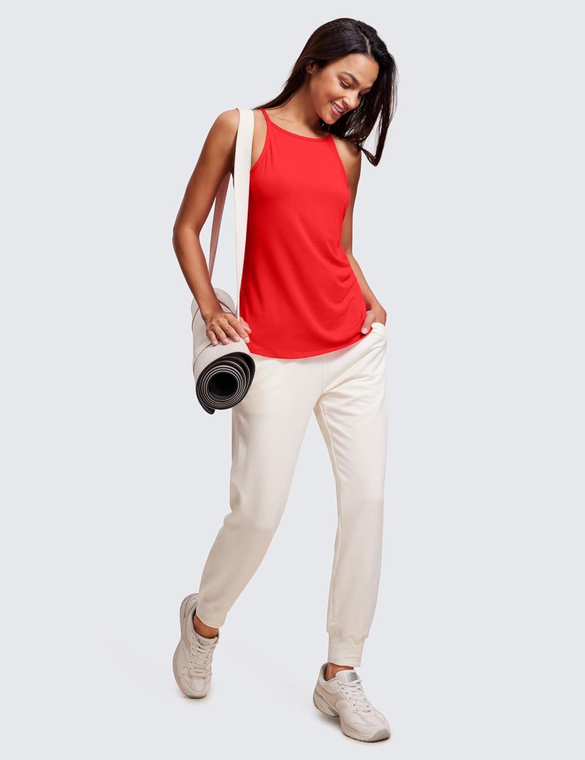 imageCRZ YOGA Halter High Neck Workout Tops for Women Flowy Cami Sleeveless Tank Athletic Yoga ShirtsDeep Red