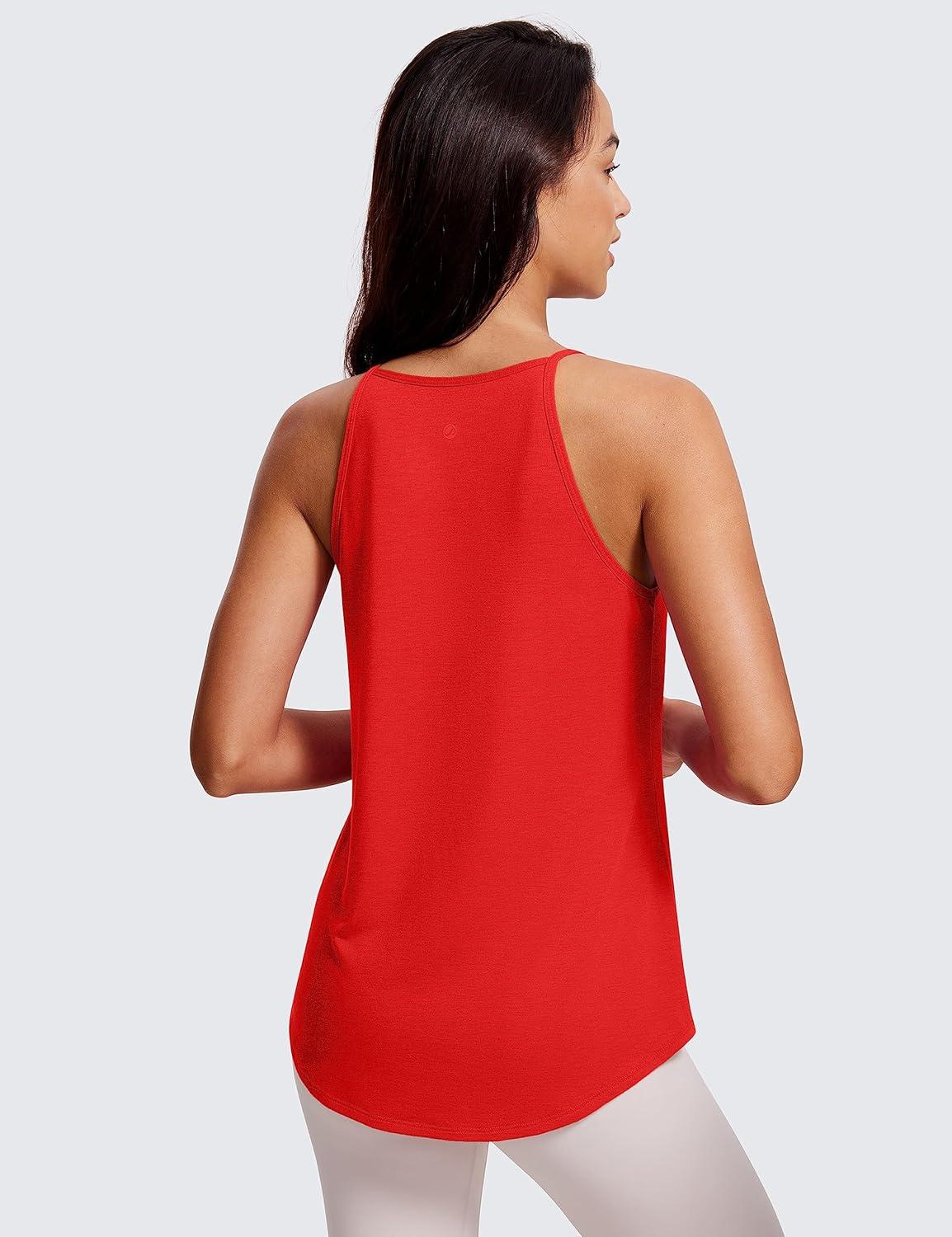 imageCRZ YOGA Halter High Neck Workout Tops for Women Flowy Cami Sleeveless Tank Athletic Yoga ShirtsFestival Red