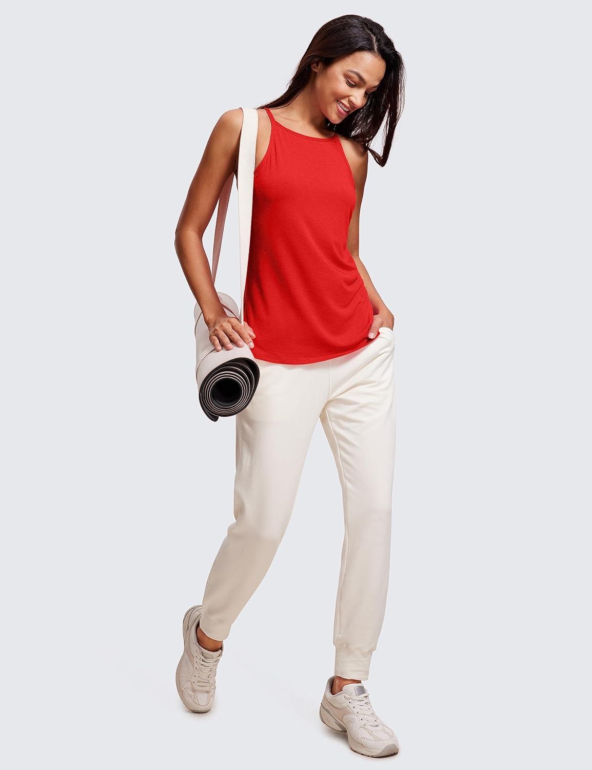 imageCRZ YOGA Halter High Neck Workout Tops for Women Flowy Cami Sleeveless Tank Athletic Yoga ShirtsFestival Red