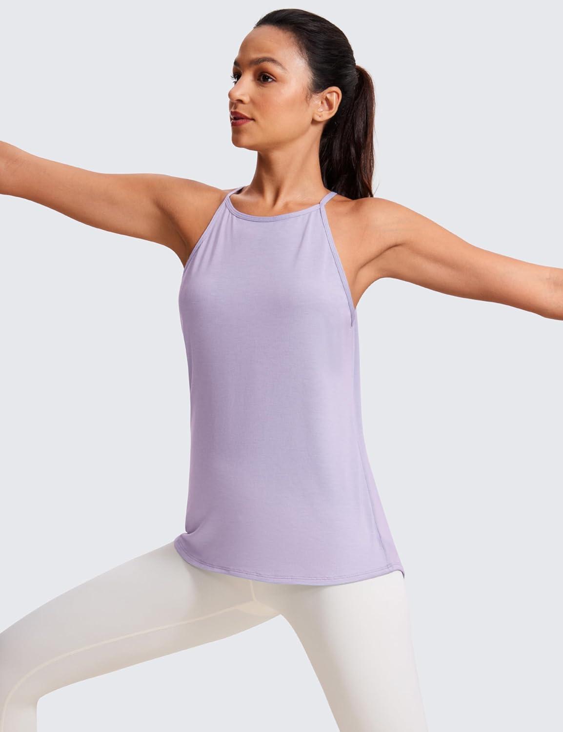 imageCRZ YOGA Halter High Neck Workout Tops for Women Flowy Cami Sleeveless Tank Athletic Yoga ShirtsLilac Lavender