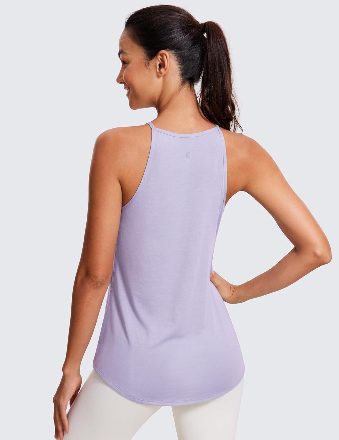 imageCRZ YOGA Halter High Neck Workout Tops for Women Flowy Cami Sleeveless Tank Athletic Yoga ShirtsLilac Lavender