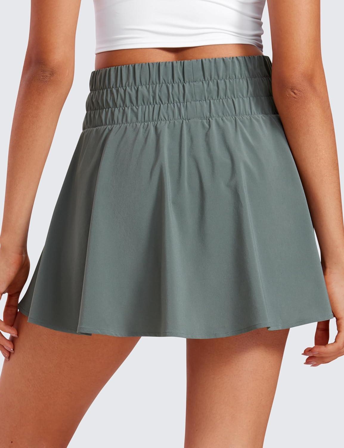imageCRZ YOGA High ShirredWaisted Tennis Skirts for Women Mini Lined Golf Casual Athletic Flowy Skorts with PocketsGrey Sage