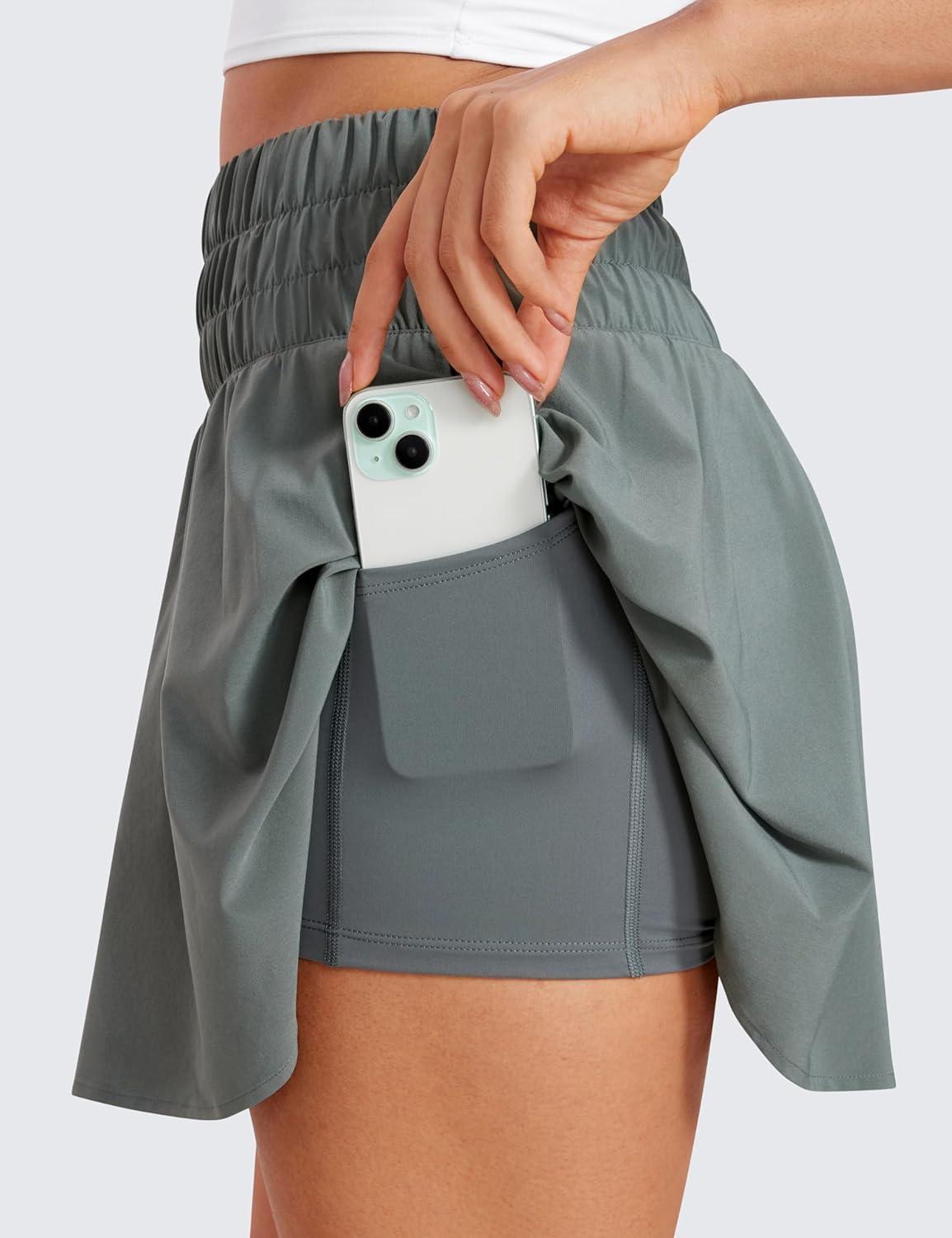 imageCRZ YOGA High ShirredWaisted Tennis Skirts for Women Mini Lined Golf Casual Athletic Flowy Skorts with PocketsGrey Sage