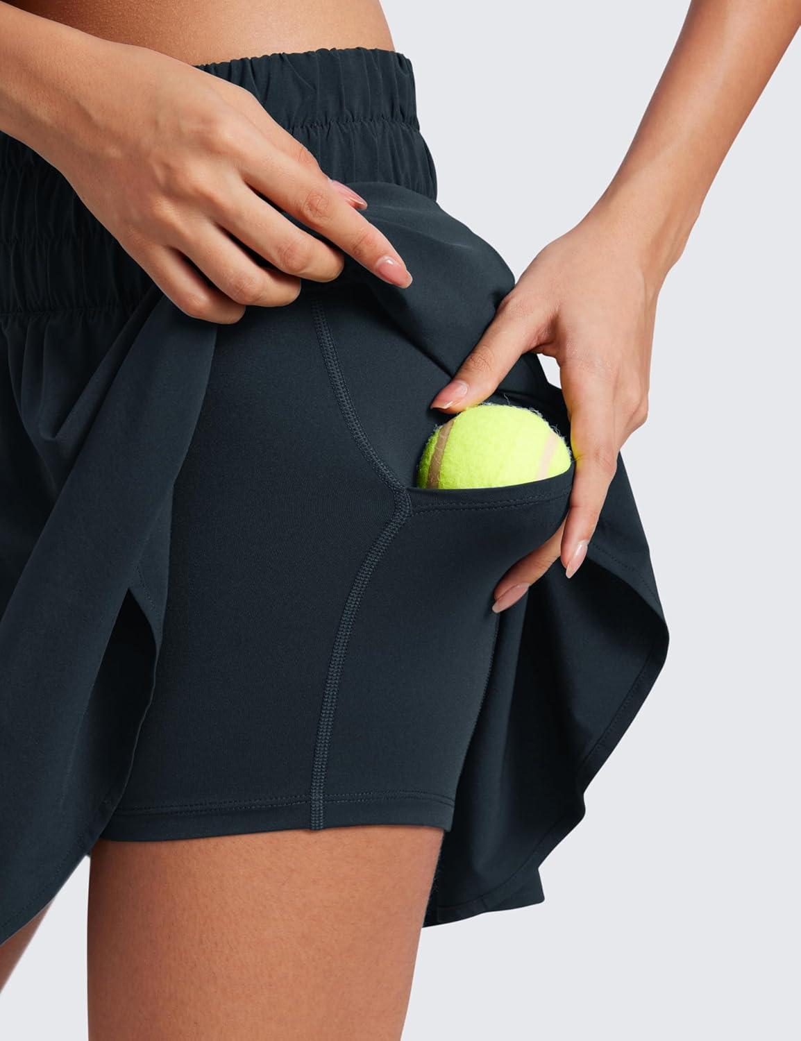 imageCRZ YOGA High ShirredWaisted Tennis Skirts for Women Mini Lined Golf Casual Athletic Flowy Skorts with PocketsTrue Navy