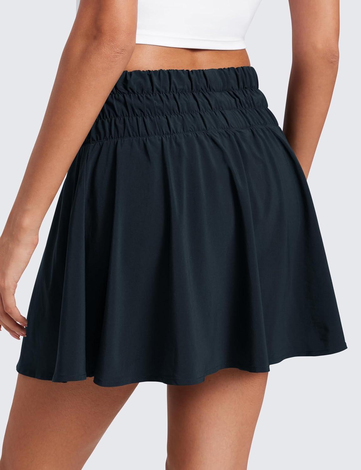 imageCRZ YOGA High ShirredWaisted Tennis Skirts for Women Mini Lined Golf Casual Athletic Flowy Skorts with PocketsTrue Navy