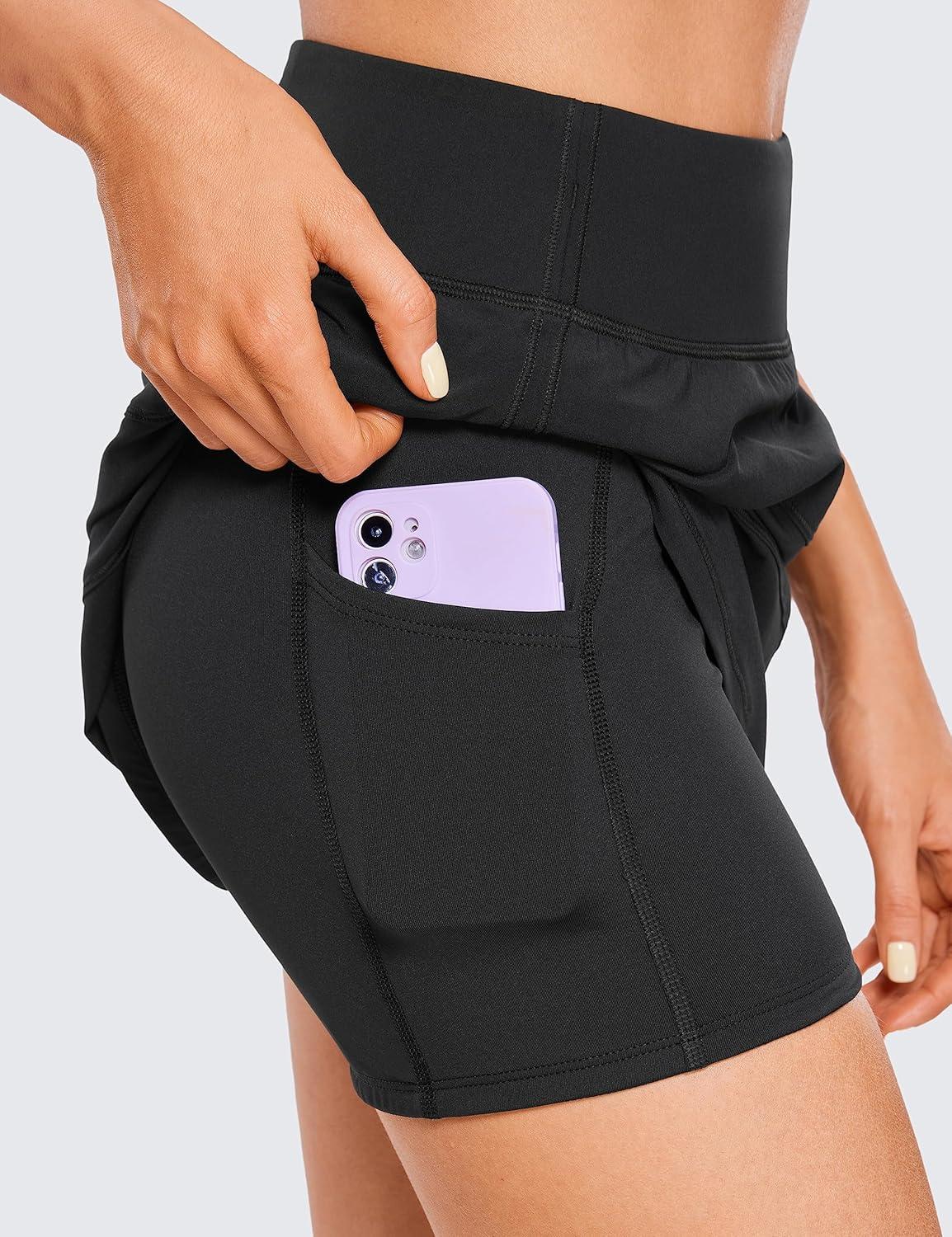 imageCRZ YOGA High Waisted A line Golf Skirts for Women Mini Lined Tennis Casual Work Skorts with 3 PocketsBlack