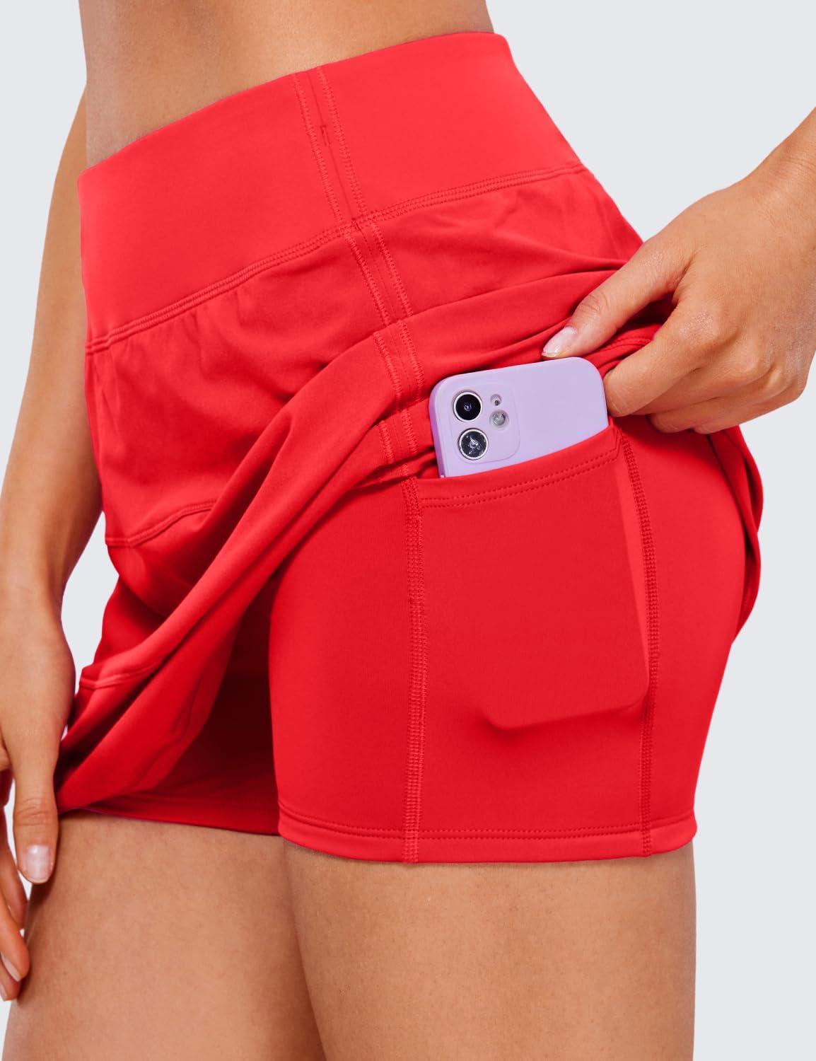 imageCRZ YOGA High Waisted A line Golf Skirts for Women Mini Lined Tennis Casual Work Skorts with 3 PocketsDeep Red