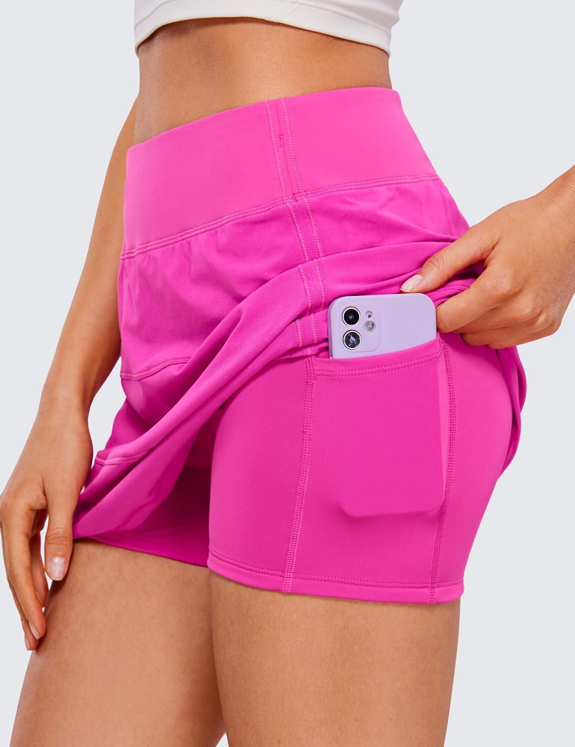 imageCRZ YOGA High Waisted A line Golf Skirts for Women Mini Lined Tennis Casual Work Skorts with 3 PocketsHibiscus Purple