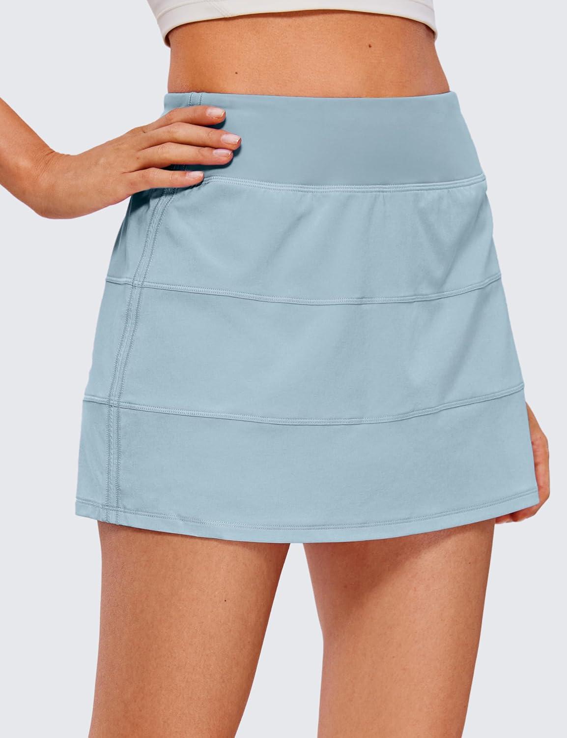 imageCRZ YOGA High Waisted A line Golf Skirts for Women Mini Lined Tennis Casual Work Skorts with 3 PocketsLight Grayish Blue