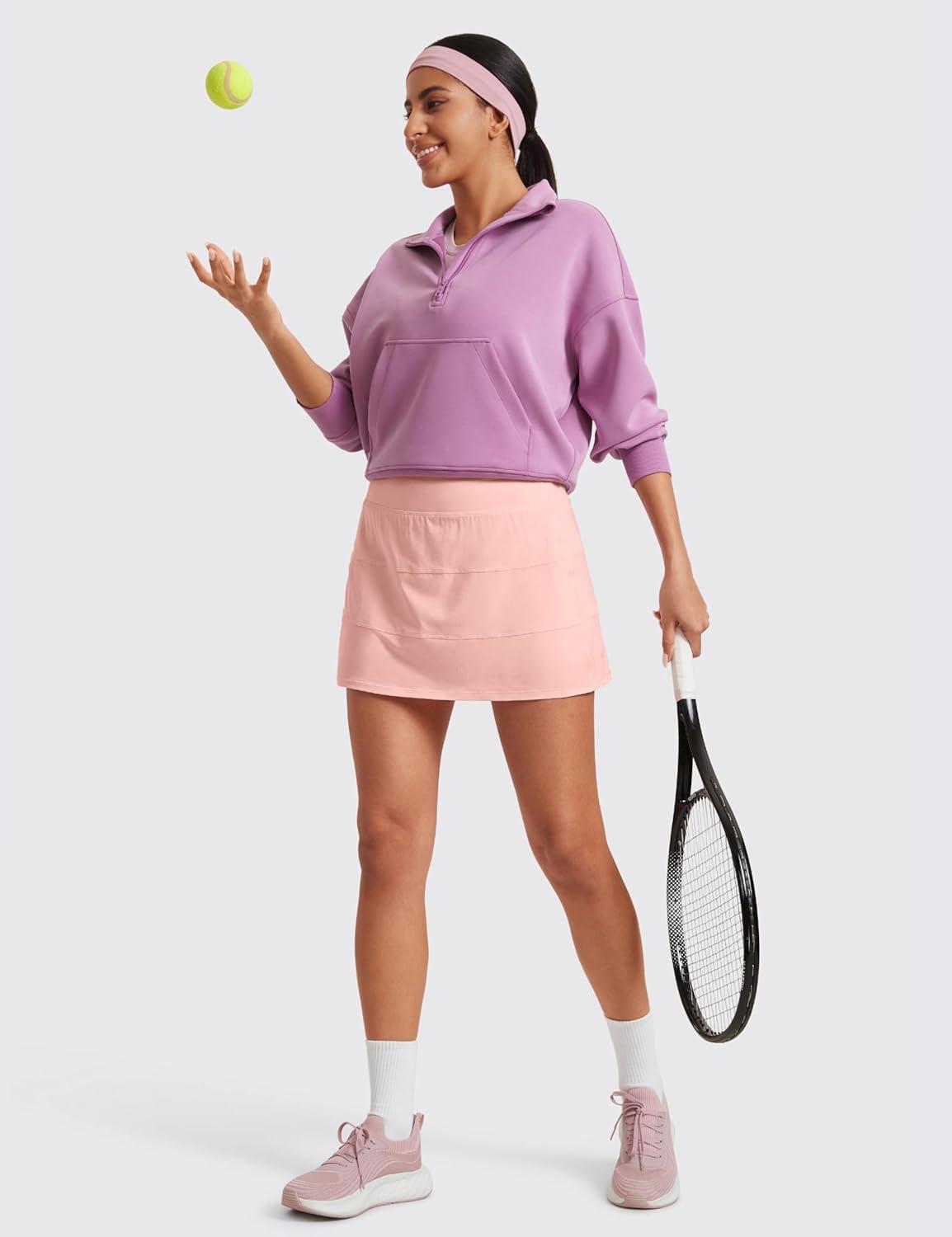 imageCRZ YOGA High Waisted A line Golf Skirts for Women Mini Lined Tennis Casual Work Skorts with 3 PocketsPuff Pink