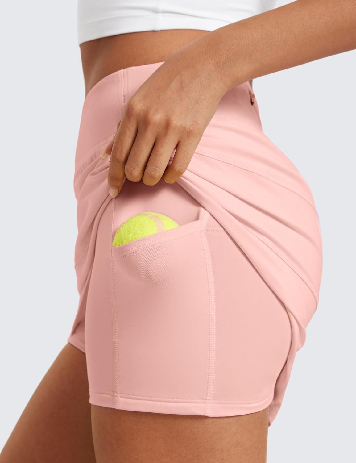 imageCRZ YOGA High Waisted A line Golf Skirts for Women Mini Lined Tennis Casual Work Skorts with 3 PocketsPuff Pink