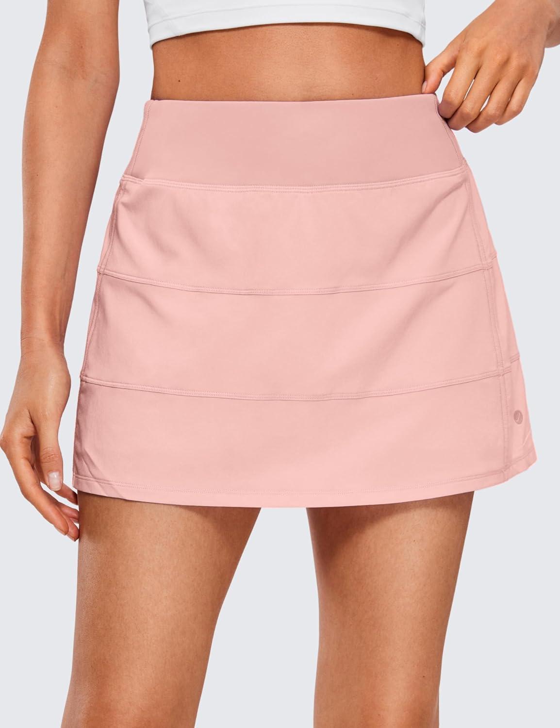 imageCRZ YOGA High Waisted A line Golf Skirts for Women Mini Lined Tennis Casual Work Skorts with 3 PocketsPuff Pink