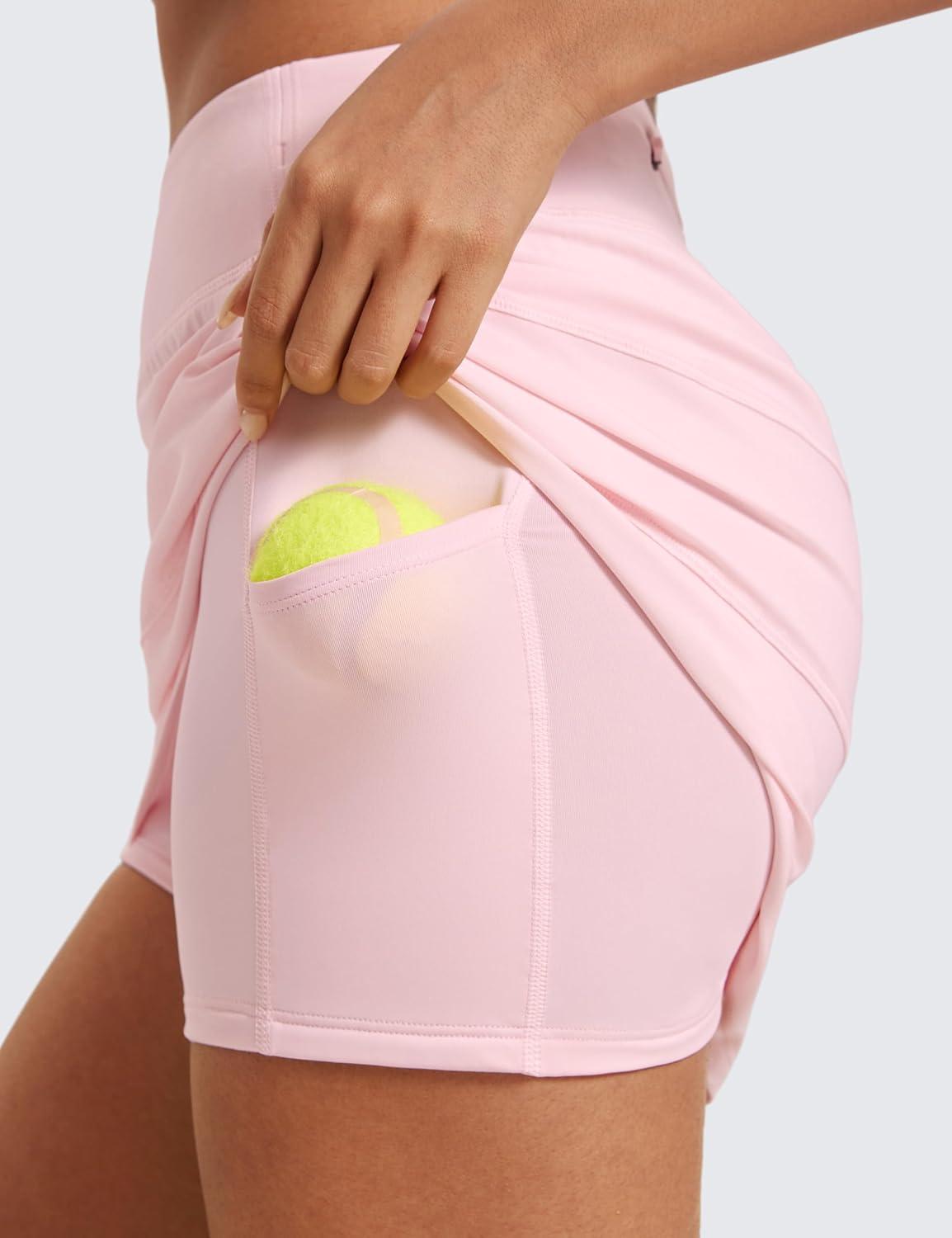 imageCRZ YOGA High Waisted A line Golf Skirts for Women Mini Lined Tennis Casual Work Skorts with 3 PocketsStrawberry Pink