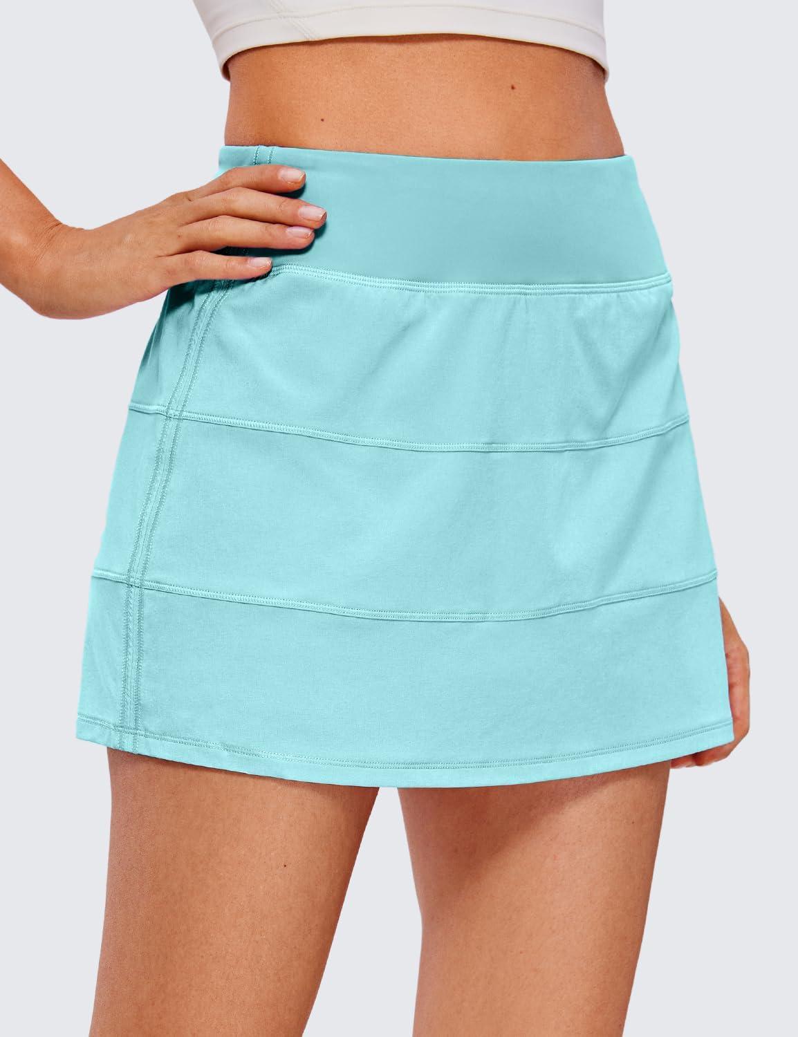 imageCRZ YOGA High Waisted A line Golf Skirts for Women Mini Lined Tennis Casual Work Skorts with 3 PocketsTurquoise