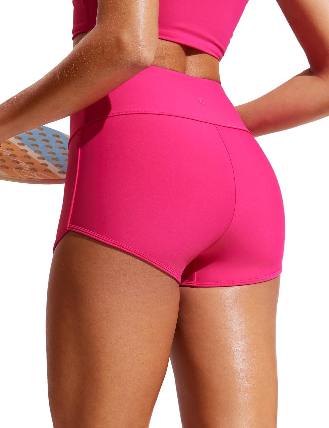 imageCRZ YOGA High Waisted Dolphin Board Shorts for Women 25 Quick Dry Swim Beach Bathing Suit Bottoms with LinerGranita Pink