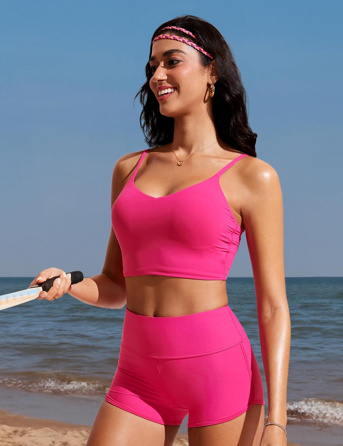 imageCRZ YOGA High Waisted Dolphin Board Shorts for Women 25 Quick Dry Swim Beach Bathing Suit Bottoms with LinerGranita Pink