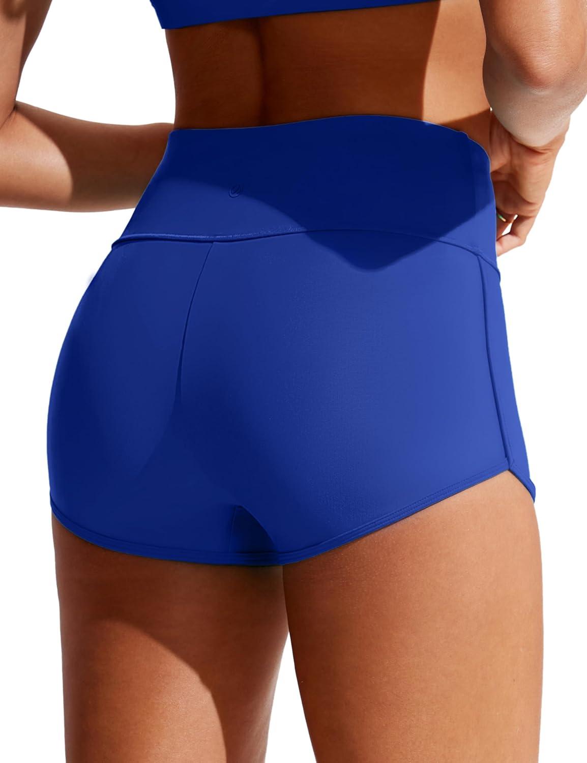 imageCRZ YOGA High Waisted Dolphin Board Shorts for Women 25 Quick Dry Swim Beach Bathing Suit Bottoms with LinerWaves Blue