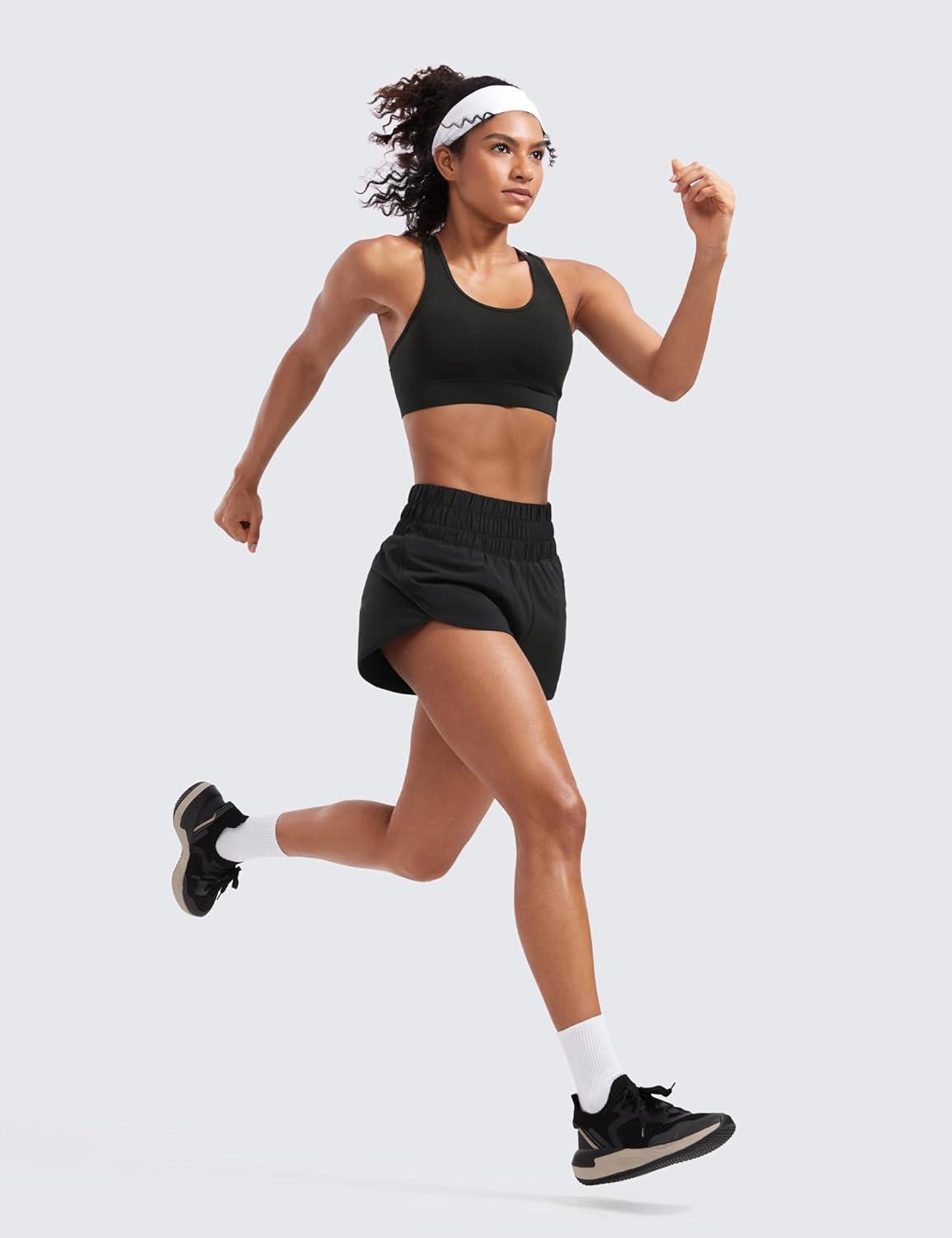 imageCRZ YOGA High Waisted Dolphin Running Shorts for Womens Mesh Liner for Gym Workout Athletic with Zipper PocketBlack