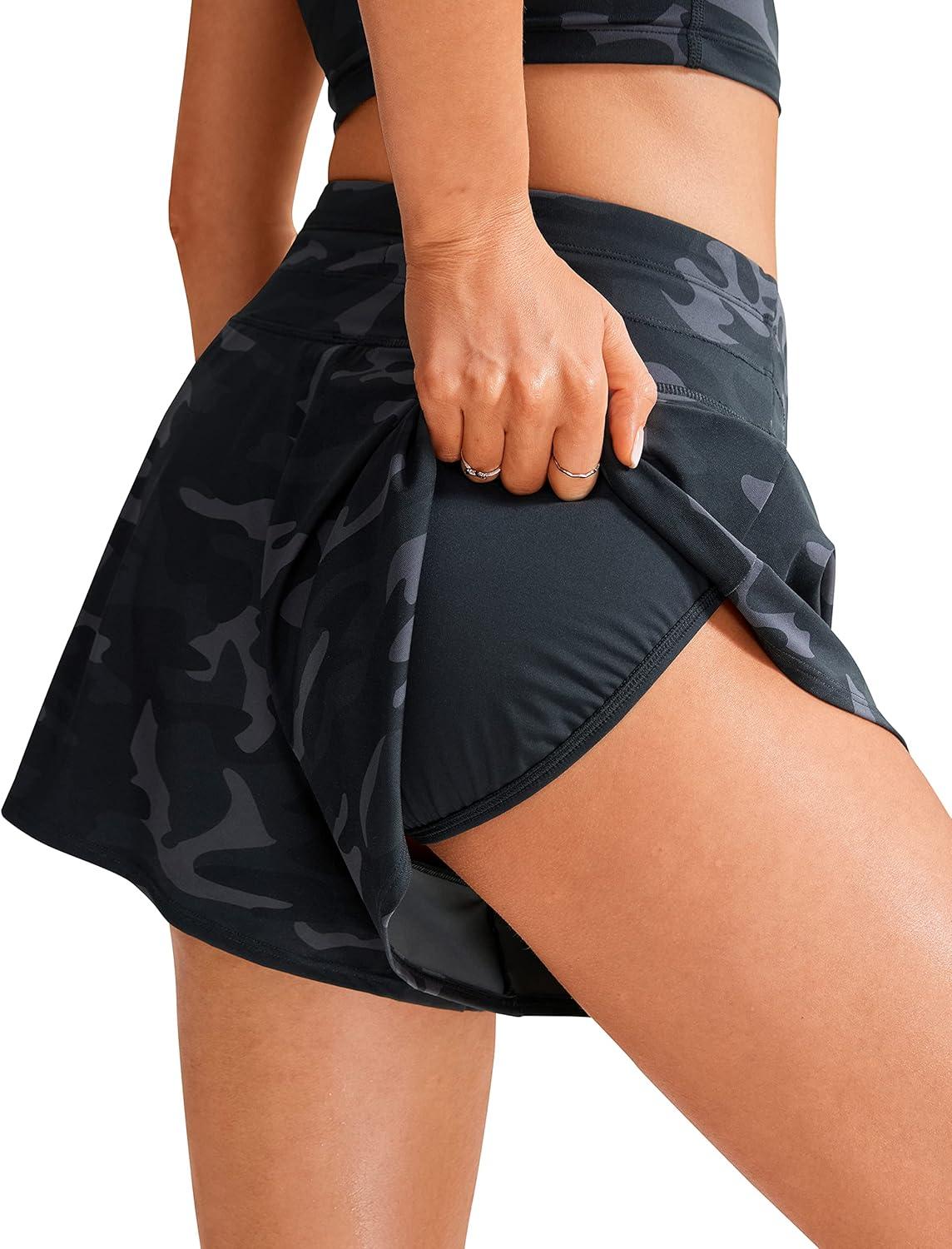 imageCRZ YOGA High Waisted Flowy Board Shorts for Womens Swim Beach Skirt Skorts Bathing Swimsuit Bottoms with LinerJungle Camouflage Gray