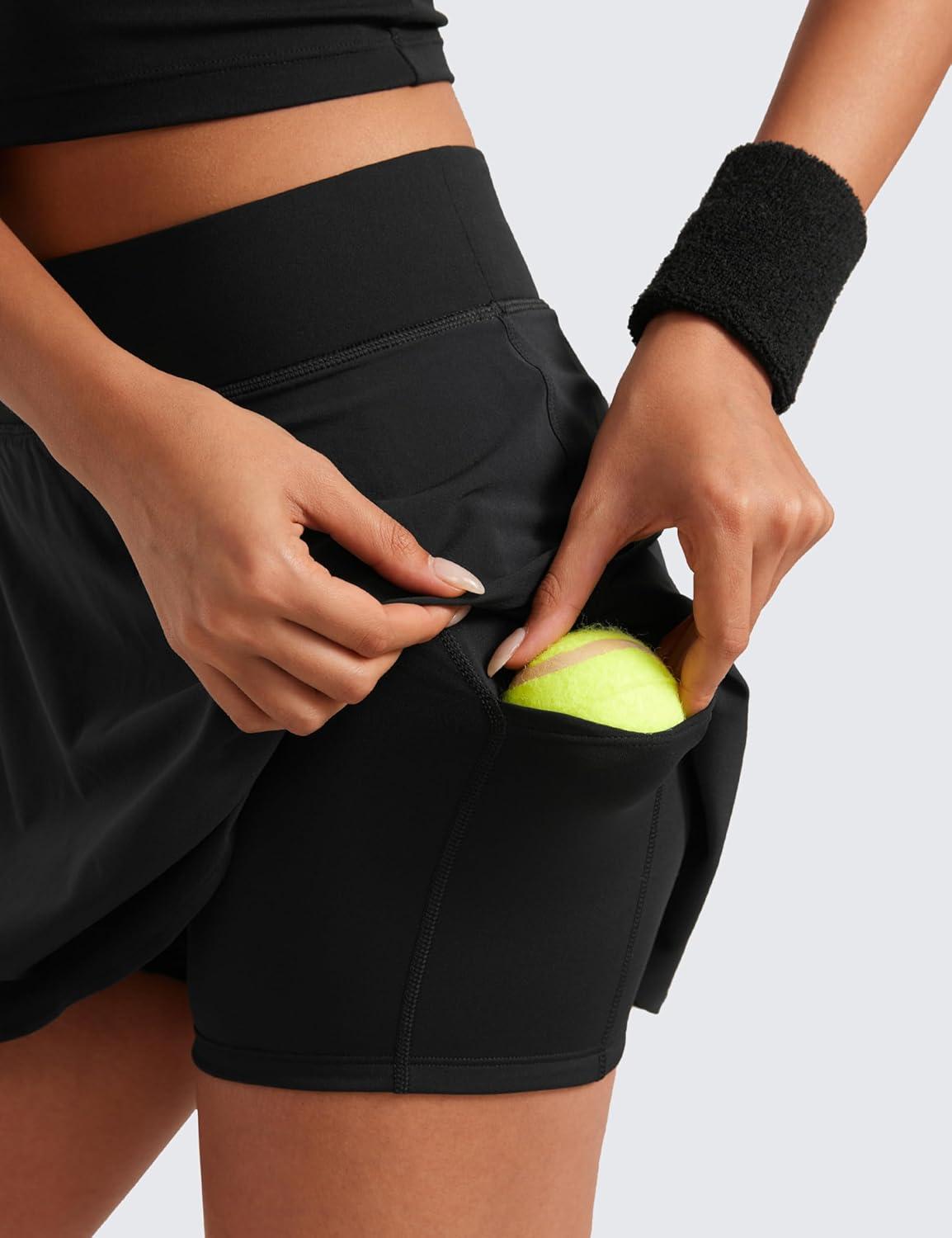 imageCRZ YOGA High Waisted Flowy Tennis Skirts for Women Mini Lined Pickleball Casual A Line Skorts with PocketsBlack