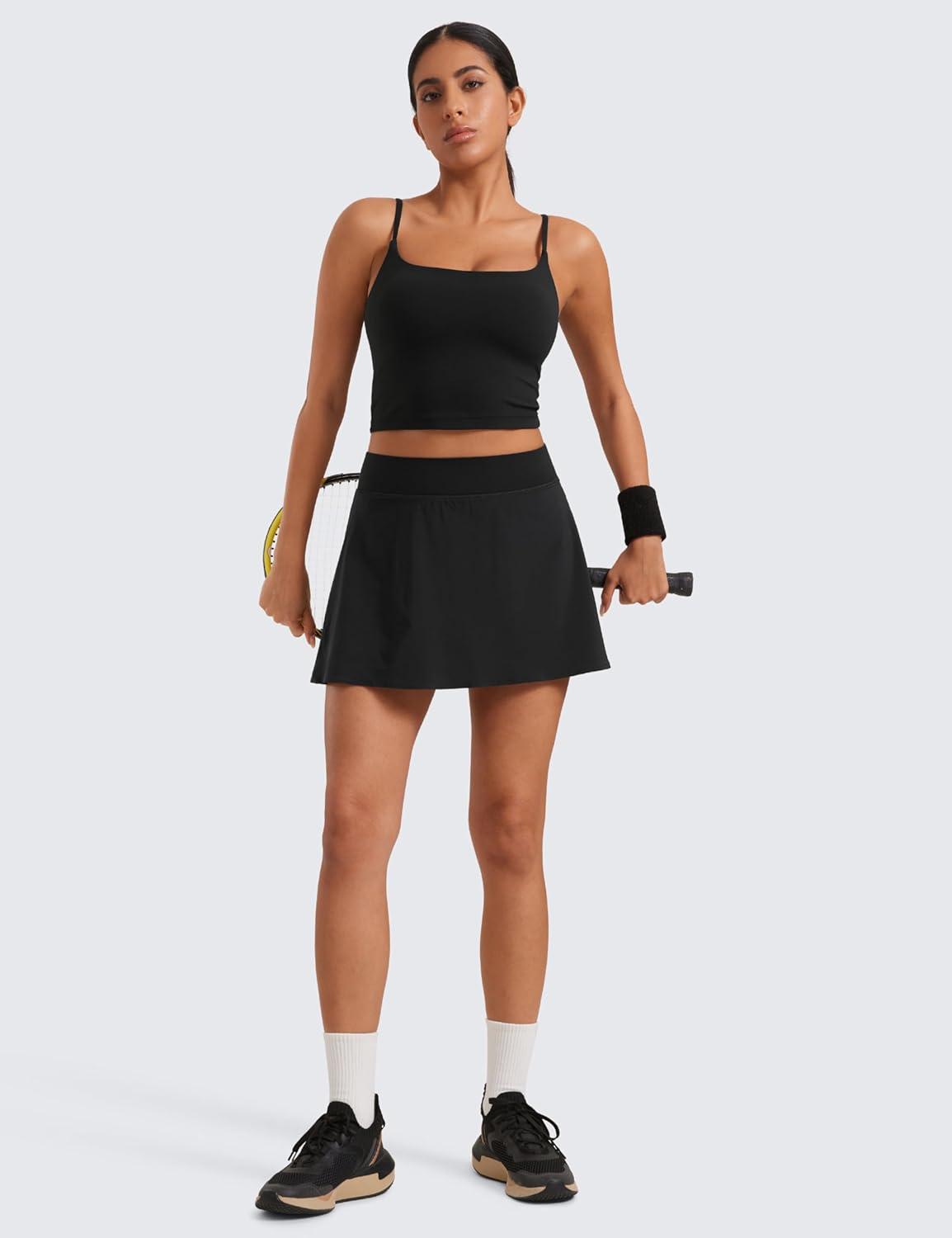 imageCRZ YOGA High Waisted Flowy Tennis Skirts for Women Mini Lined Pickleball Casual A Line Skorts with PocketsBlack