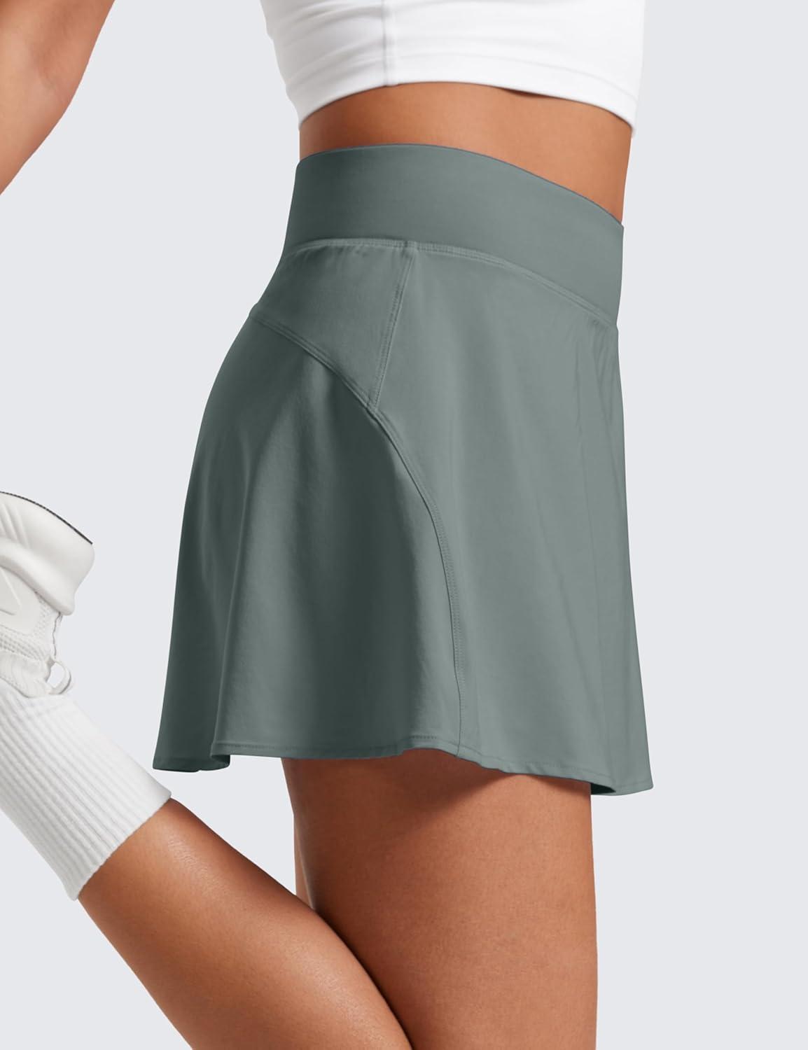 imageCRZ YOGA High Waisted Flowy Tennis Skirts for Women Mini Lined Pickleball Casual A Line Skorts with PocketsGrey Sage