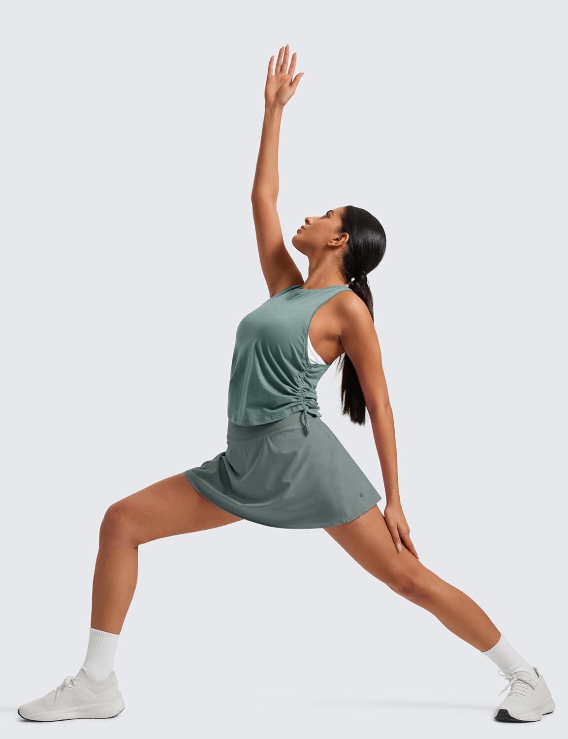 imageCRZ YOGA High Waisted Flowy Tennis Skirts for Women Mini Lined Pickleball Casual A Line Skorts with PocketsGrey Sage