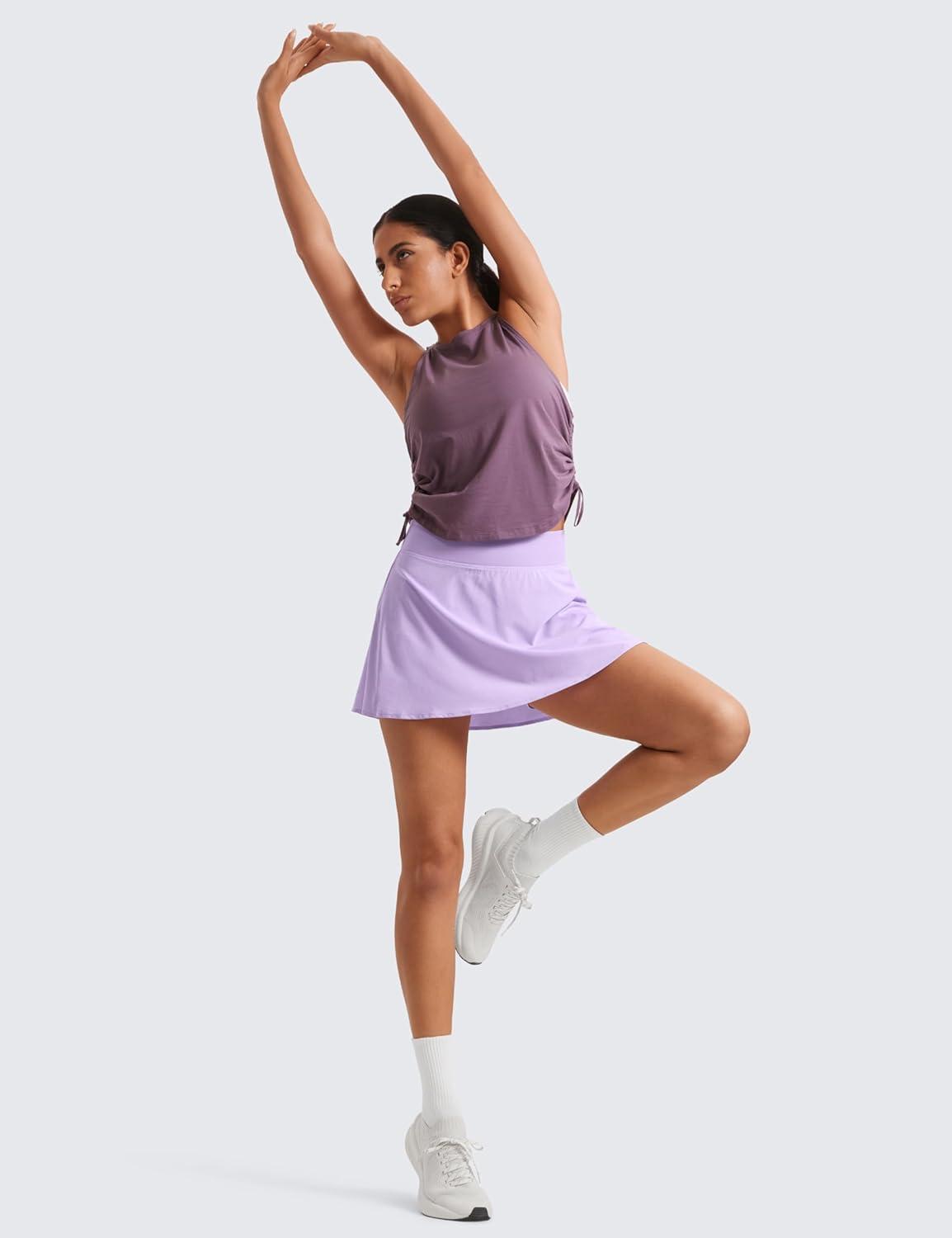 imageCRZ YOGA High Waisted Flowy Tennis Skirts for Women Mini Lined Pickleball Casual A Line Skorts with PocketsLilac