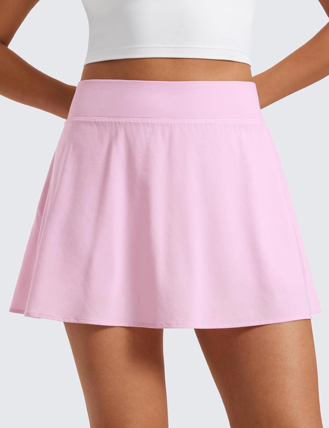 imageCRZ YOGA High Waisted Flowy Tennis Skirts for Women Mini Lined Pickleball Casual A Line Skorts with PocketsPink Peony