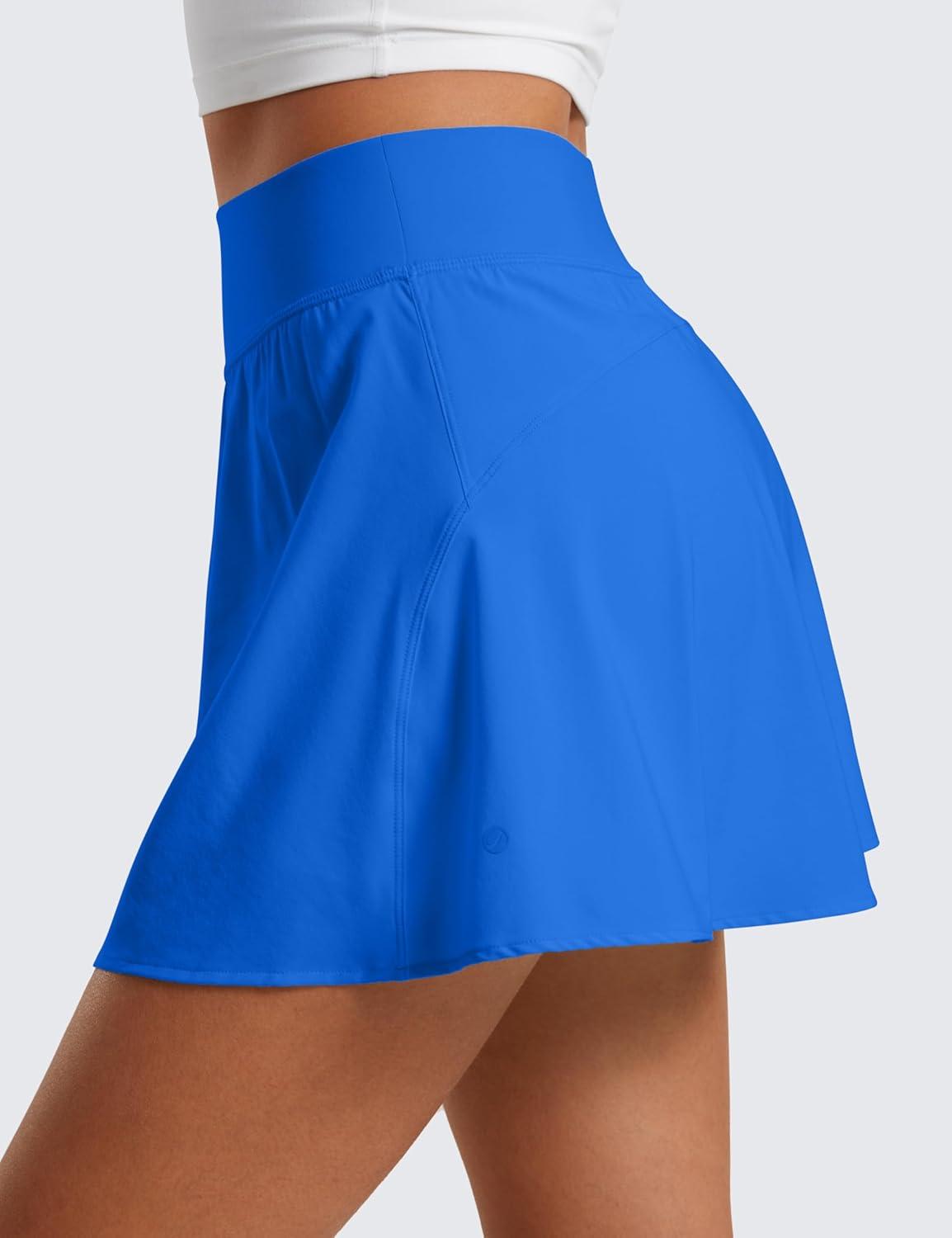 imageCRZ YOGA High Waisted Flowy Tennis Skirts for Women Mini Lined Pickleball Casual A Line Skorts with PocketsSparkle Blue