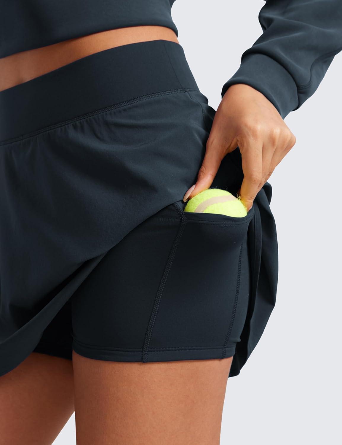 imageCRZ YOGA High Waisted Flowy Tennis Skirts for Women Mini Lined Pickleball Casual A Line Skorts with PocketsTrue Navy