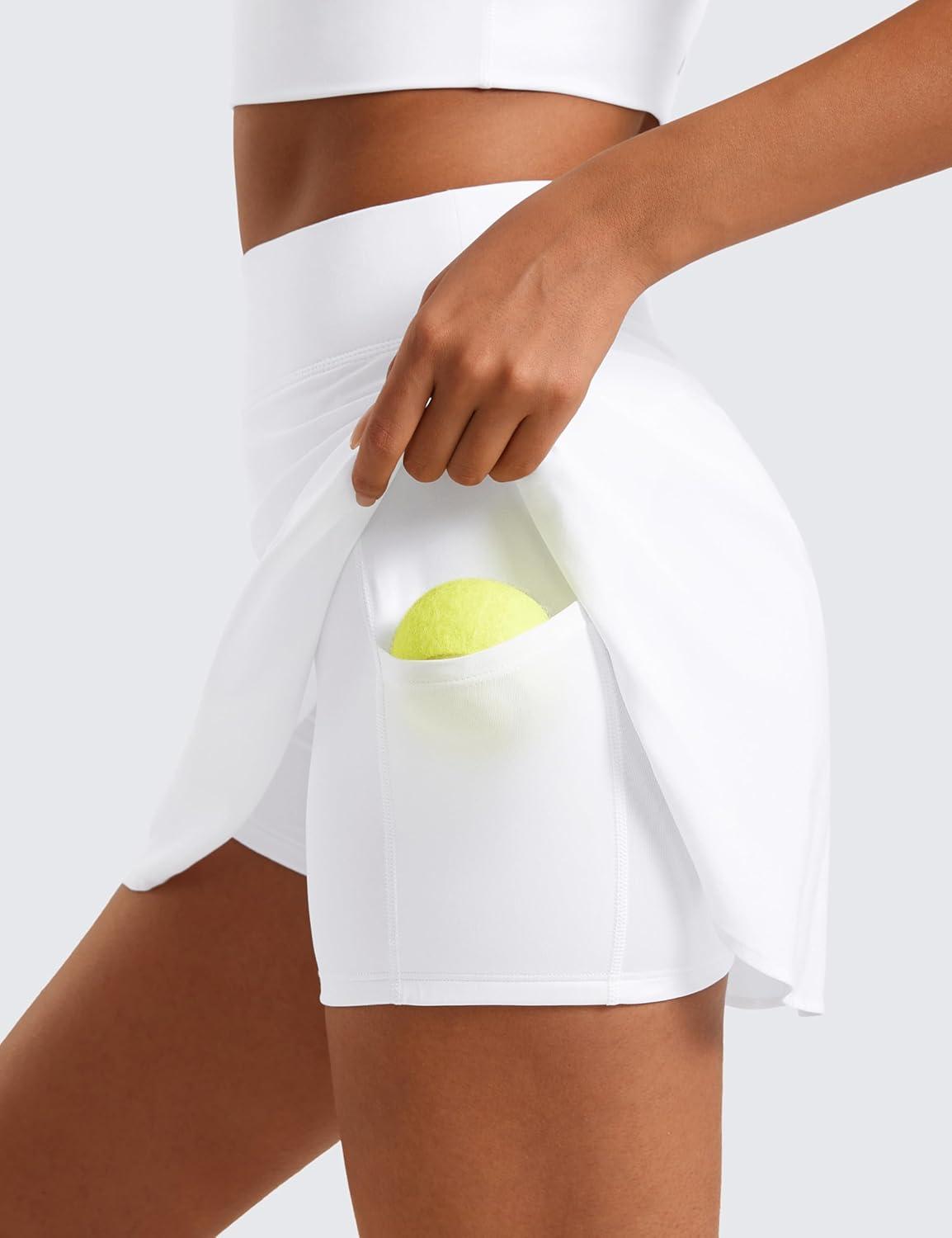 imageCRZ YOGA High Waisted Flowy Tennis Skirts for Women Mini Lined Pickleball Casual A Line Skorts with PocketsWhite