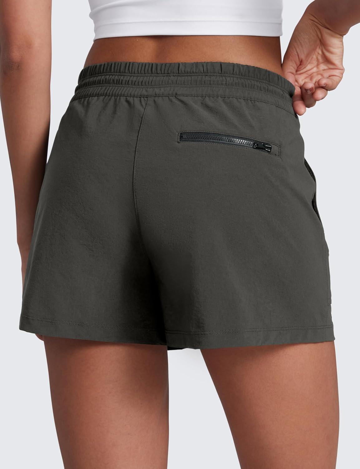 imageCRZ YOGA High Waisted Hiking Shorts for Women 3quot Water Resistant Cargo for Athletic Travel Outdoor with Zip PocketsArbor Olive