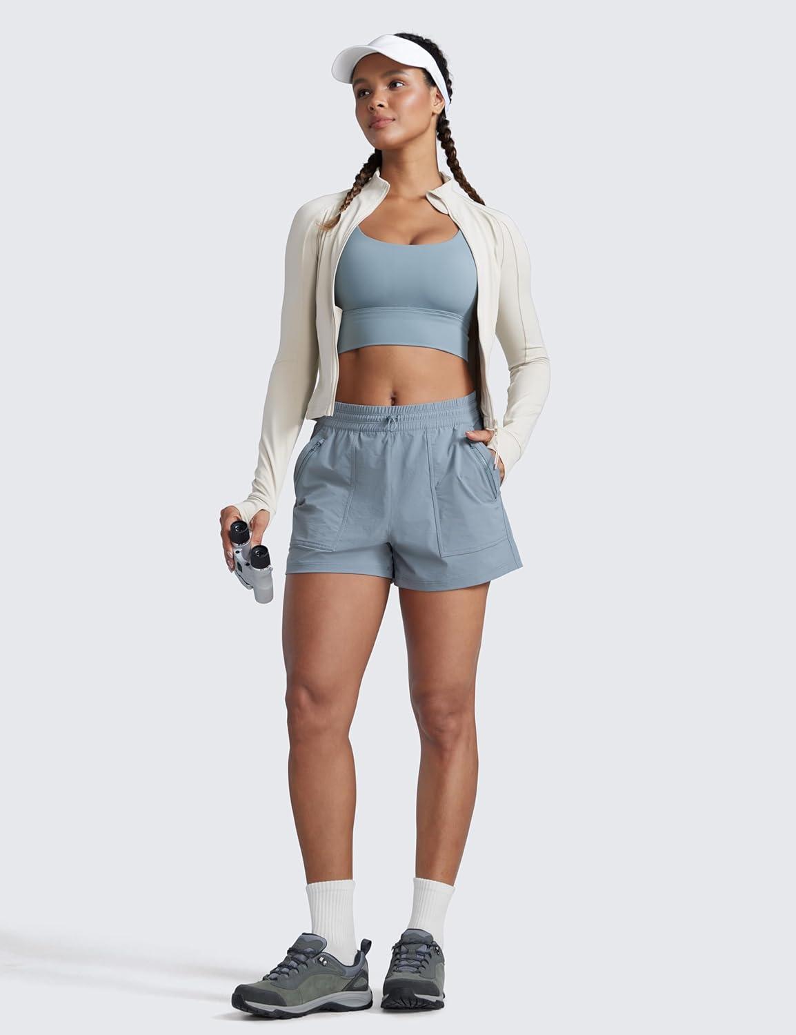 imageCRZ YOGA High Waisted Hiking Shorts for Women 3quot Water Resistant Cargo for Athletic Travel Outdoor with Zip PocketsBelgian Blue