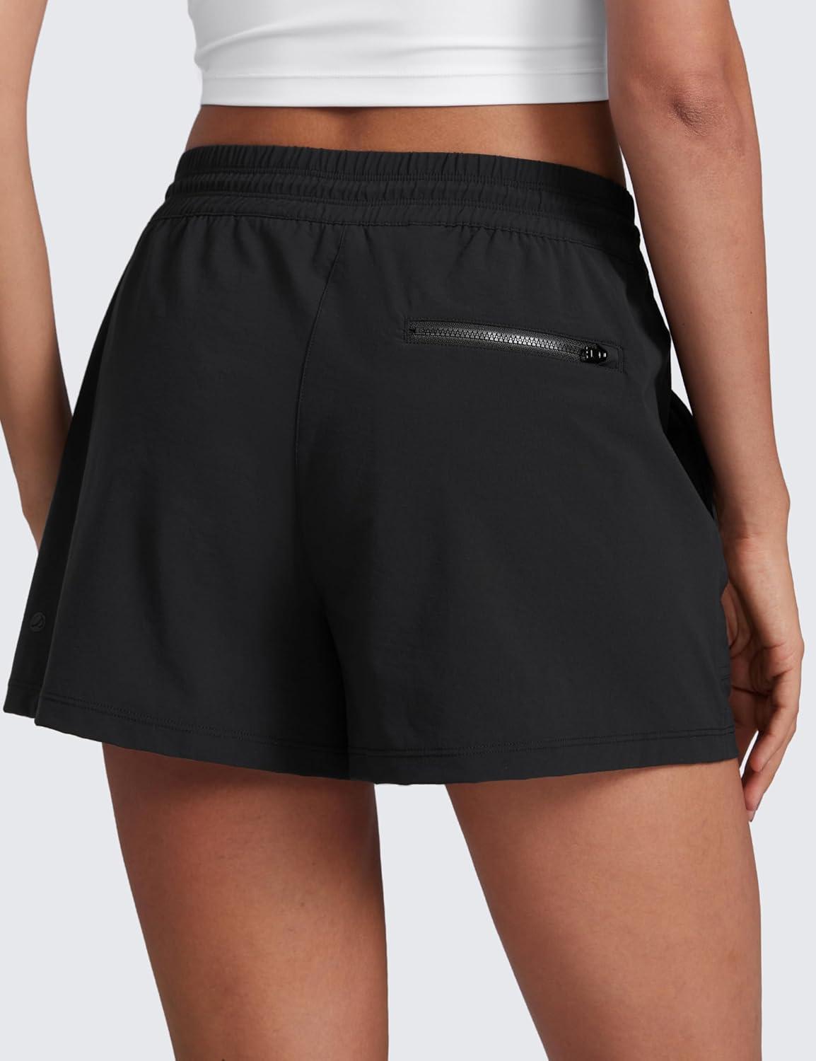 imageCRZ YOGA High Waisted Hiking Shorts for Women 3quot Water Resistant Cargo for Athletic Travel Outdoor with Zip PocketsBlack