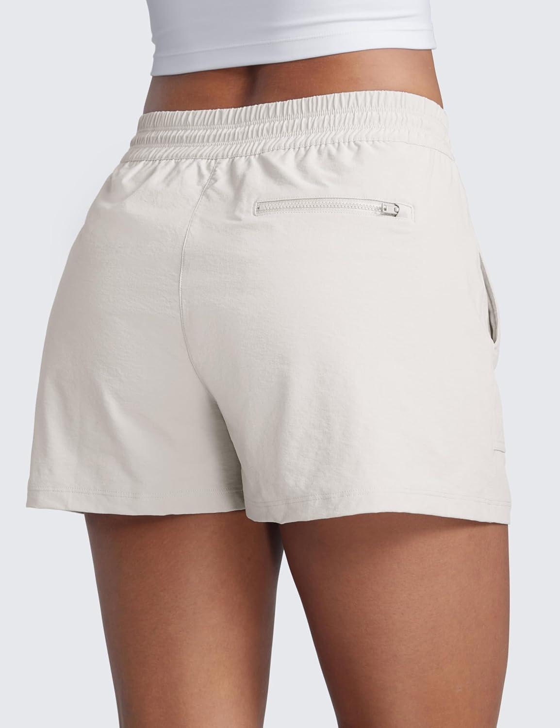 imageCRZ YOGA High Waisted Hiking Shorts for Women 3quot Water Resistant Cargo for Athletic Travel Outdoor with Zip PocketsMilky White Bone