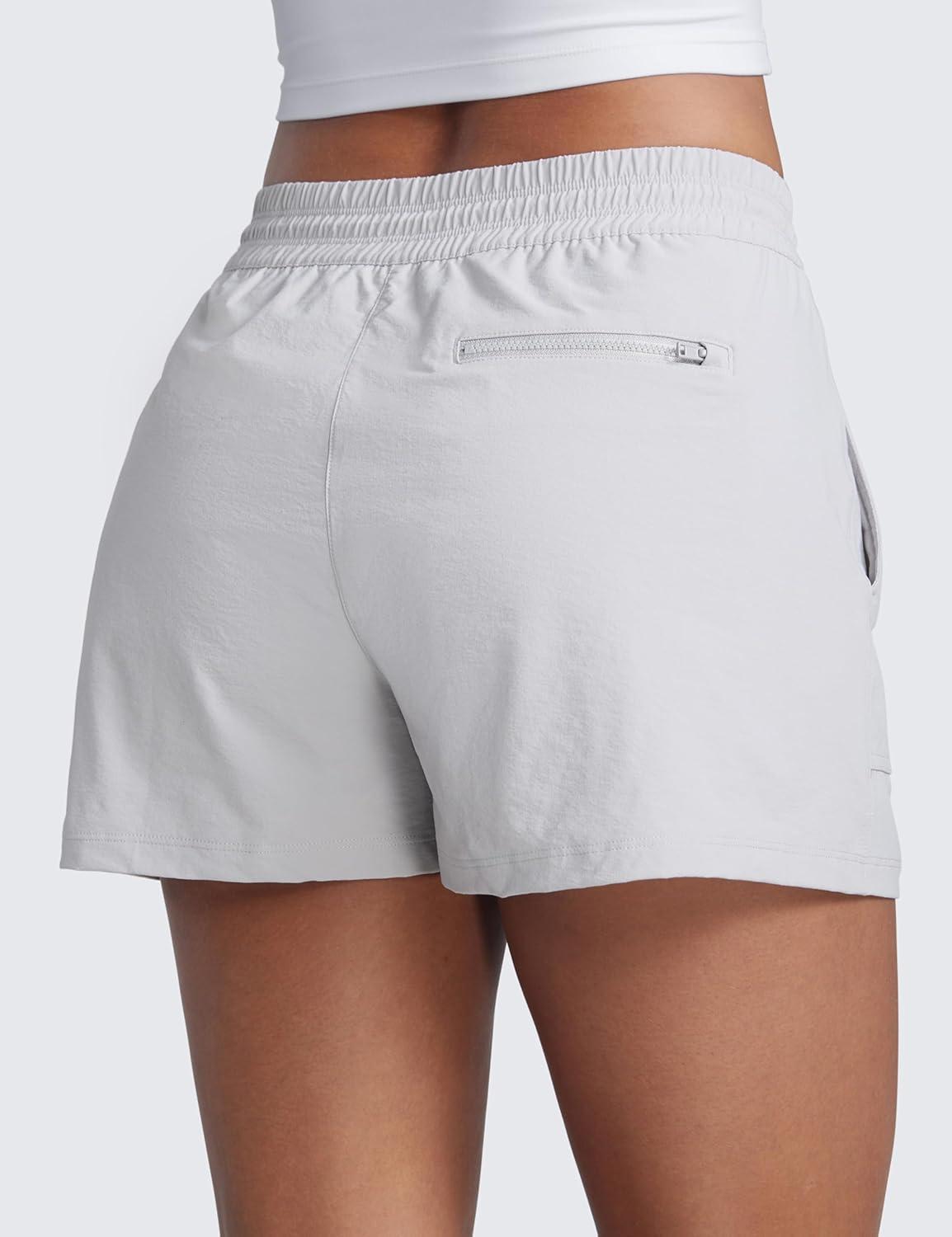 imageCRZ YOGA High Waisted Hiking Shorts for Women 3quot Water Resistant Cargo for Athletic Travel Outdoor with Zip PocketsPlatinum Grey