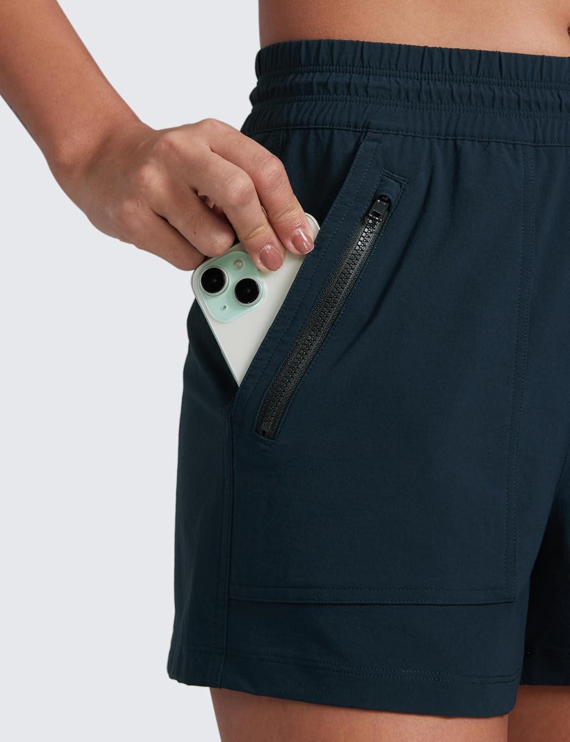 imageCRZ YOGA High Waisted Hiking Shorts for Women 3quot Water Resistant Cargo for Athletic Travel Outdoor with Zip PocketsTrue Navy