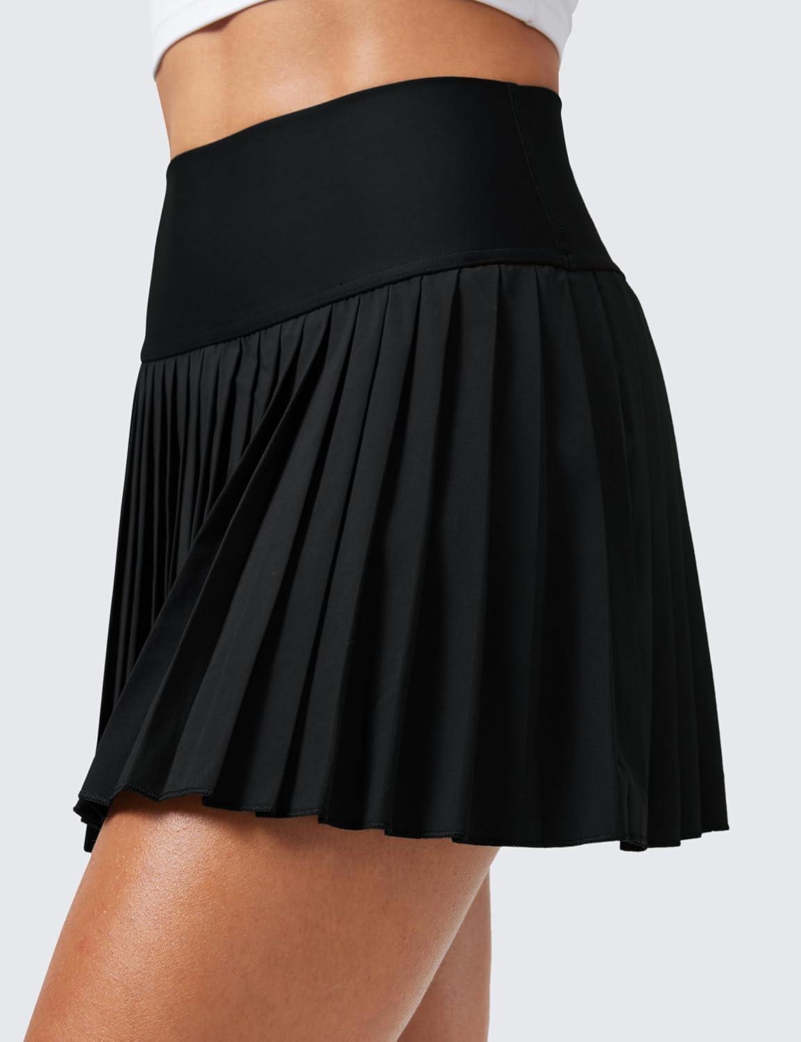imageCRZ YOGA High Waisted Pleated Tennis Skirts for Women Mini Lined Casual Tummy Control Skort with PocketsBlack