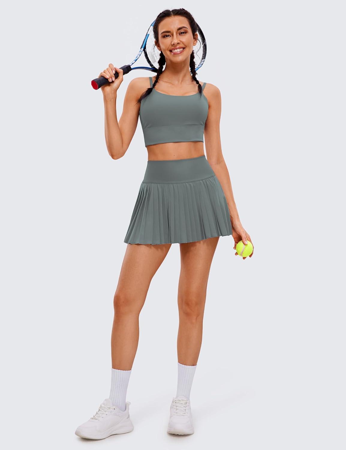 imageCRZ YOGA High Waisted Pleated Tennis Skirts for Women Mini Lined Casual Tummy Control Skort with PocketsGrey Sage