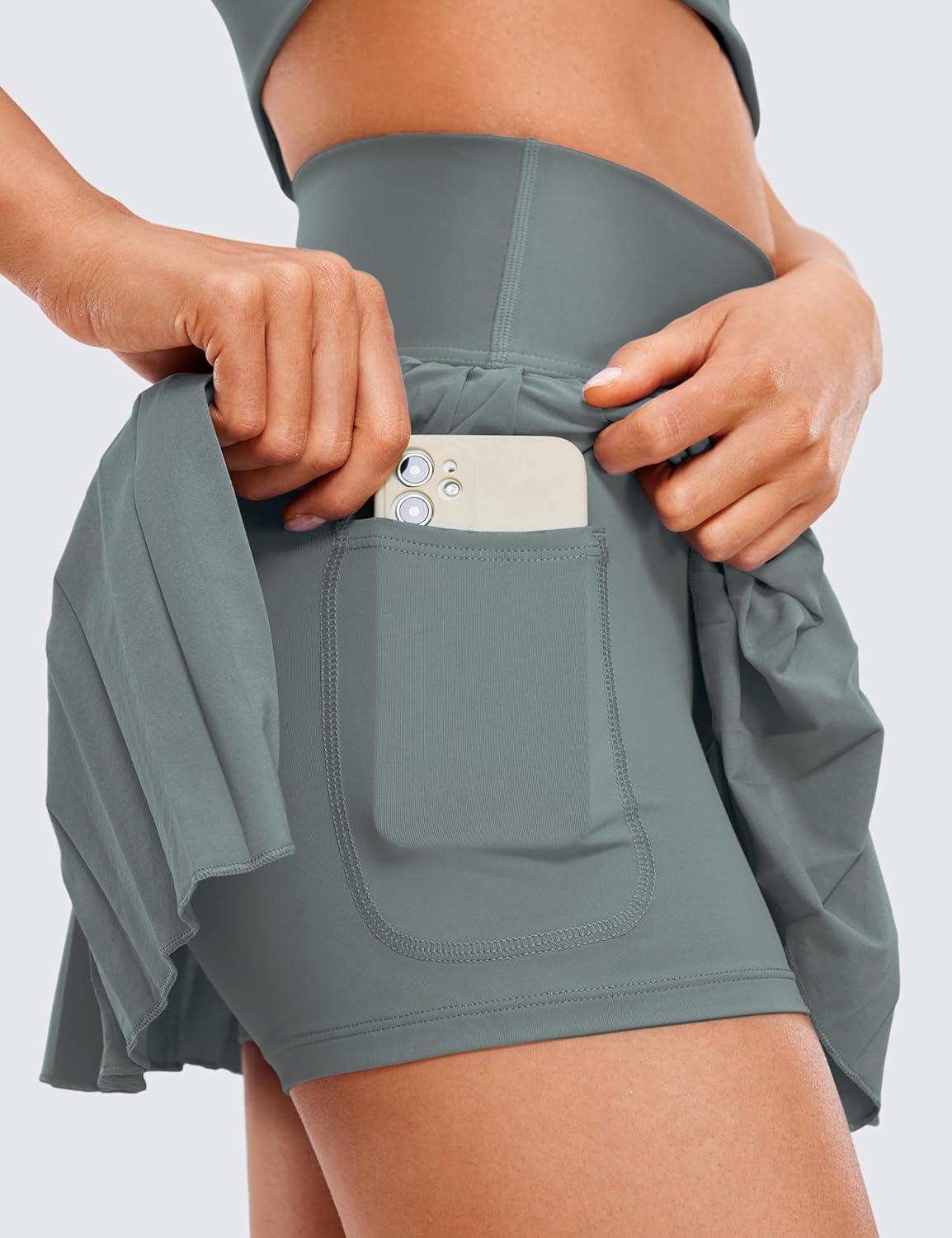 imageCRZ YOGA High Waisted Pleated Tennis Skirts for Women Mini Lined Casual Tummy Control Skort with PocketsGrey Sage