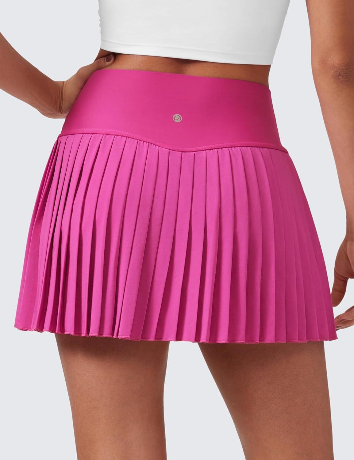 imageCRZ YOGA High Waisted Pleated Tennis Skirts for Women Mini Lined Casual Tummy Control Skort with PocketsHibiscus Purple