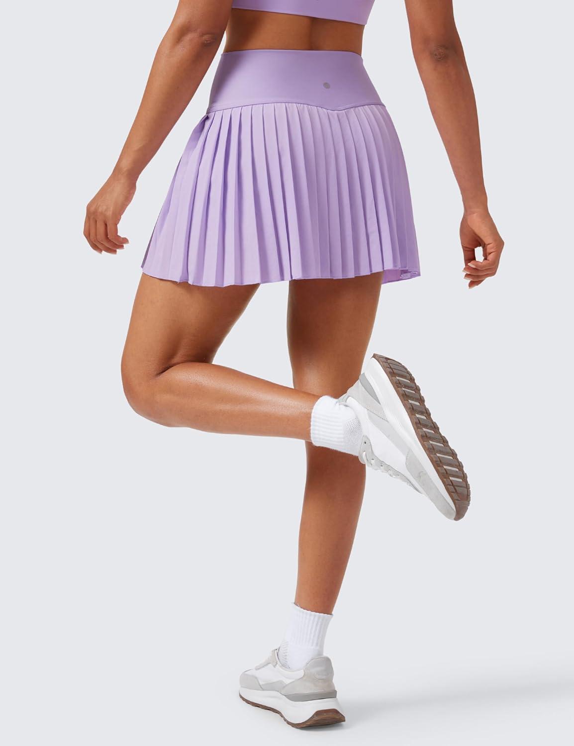 imageCRZ YOGA High Waisted Pleated Tennis Skirts for Women Mini Lined Casual Tummy Control Skort with PocketsLilac