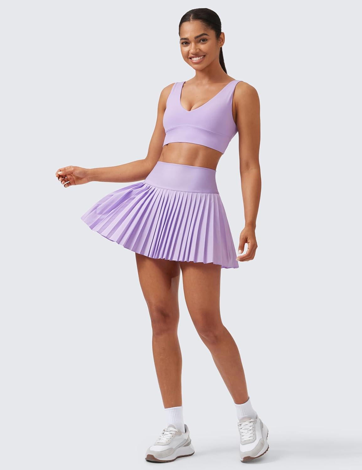 imageCRZ YOGA High Waisted Pleated Tennis Skirts for Women Mini Lined Casual Tummy Control Skort with PocketsLilac