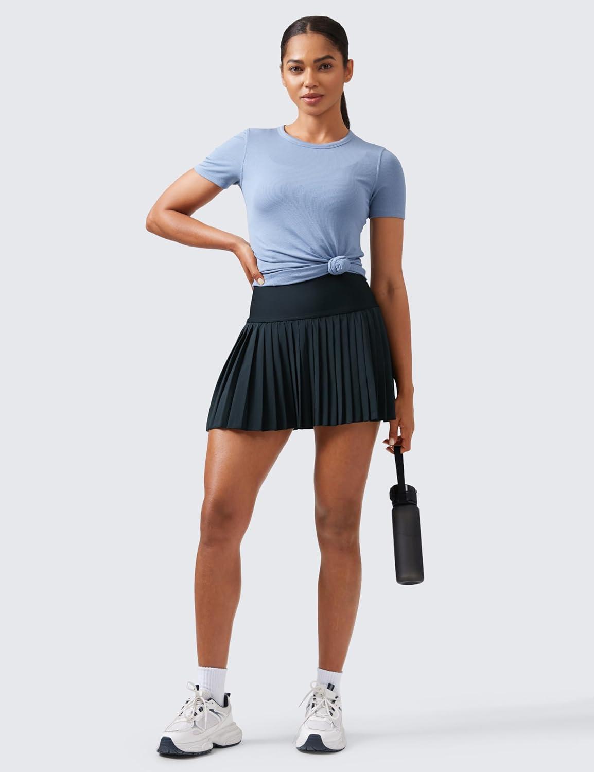 imageCRZ YOGA High Waisted Pleated Tennis Skirts for Women Mini Lined Casual Tummy Control Skort with PocketsTrue Navy
